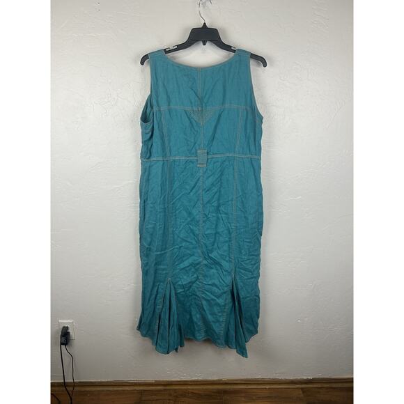 Alain Weiz Linen Dress Womens 20 Sleeveless Linen Button Front Boho Pocket - Picture 2 of 6